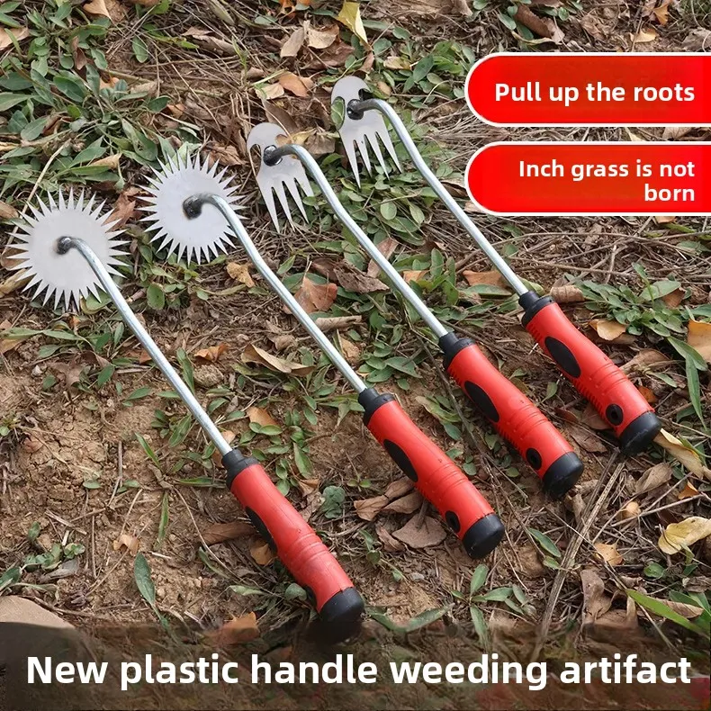 Weeding Tool Root Removal Handheld Plastic Handle Garden Tool Efficient Grass Digging Shovel Multi-Functional Four-Toothed
