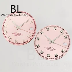 BLIGER 29mm Sterile Pink Watch Dial Silver Roman/Diamand Time Marks Fit NH35 Automatic Movement For Men/Lady's WatchDate Window