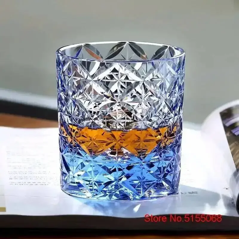 Seven Treasures Crystal Glass Whiskey K9 Starlight EDO Kiriko Wine Glasses Hand Carved Heavy XO Whisky Cup Rock Tumbler Gift Box