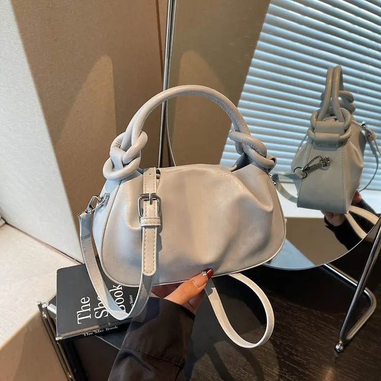 

Women's Luxury Soft Leather Handbag 2026 New Arrival Ruched Detail Braided Handle Elegant Multi-Color Shoulder Purse