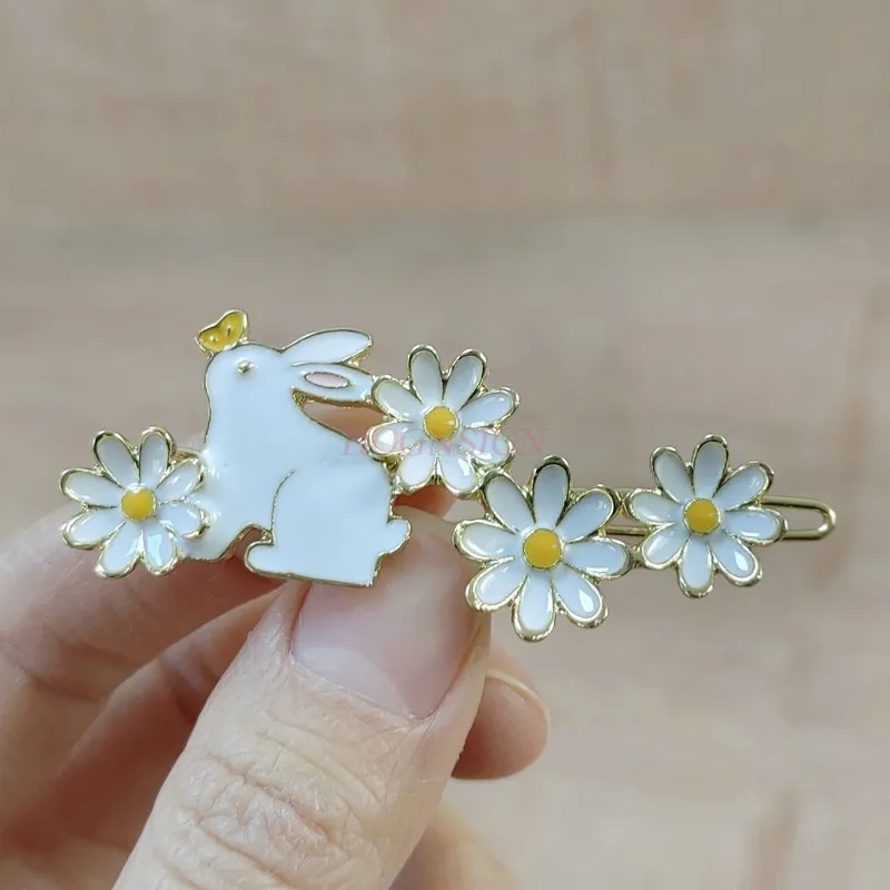 Daisy rabbit banger clip sweet girl cute clip rabbit flower hairpin clip