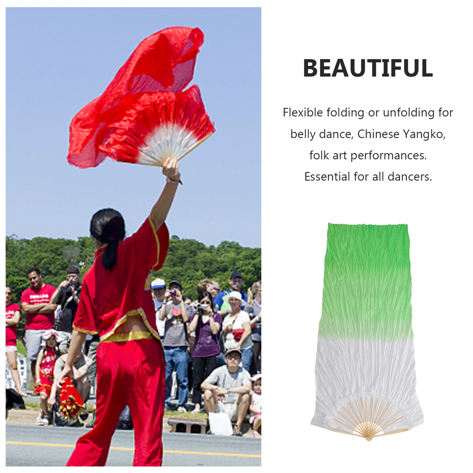 

Gradient Color Silk Fans Foldable Bamboo Dance Props Lengthened Belly Fans Women Veils Elegant Stage
