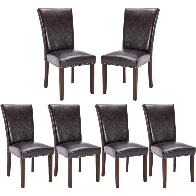 

Upholstered Parsons Dining Chairs PU Leather Dining Room Kitchen Side Chair with Nailhead Trim and Wood Legs