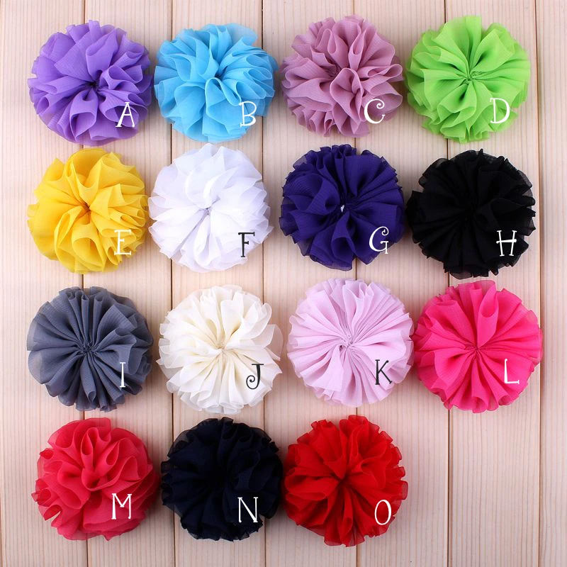 120pcs/lot 6.5cm 15colors Fluffy Ballerina Chiffon Flower For Girls Hair Accessories Artificial Fabric Flowers For Headbands