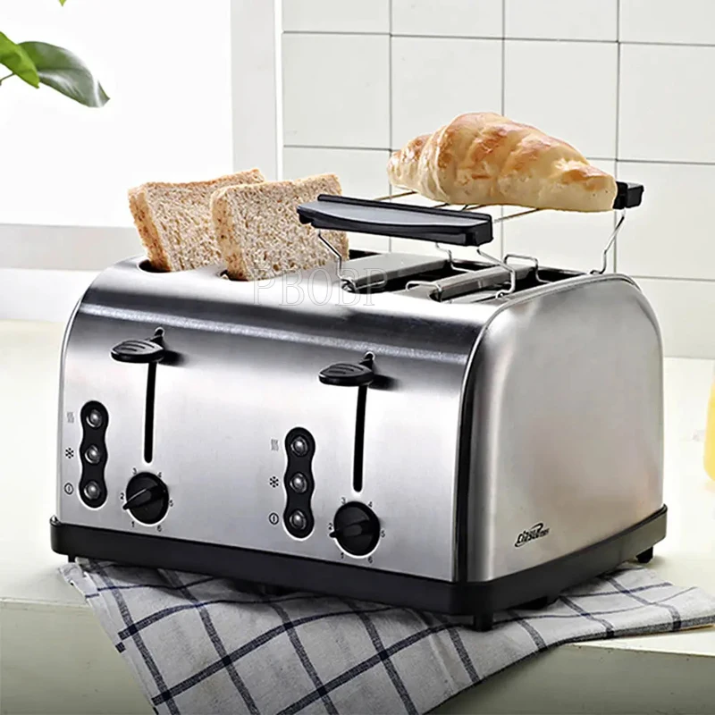 PBOBP Toaster Full Stainless Steel Toaster 4Slice Long Extra-Wide Slots with Removable Tray Cancel/Defrost/Reheat Functions