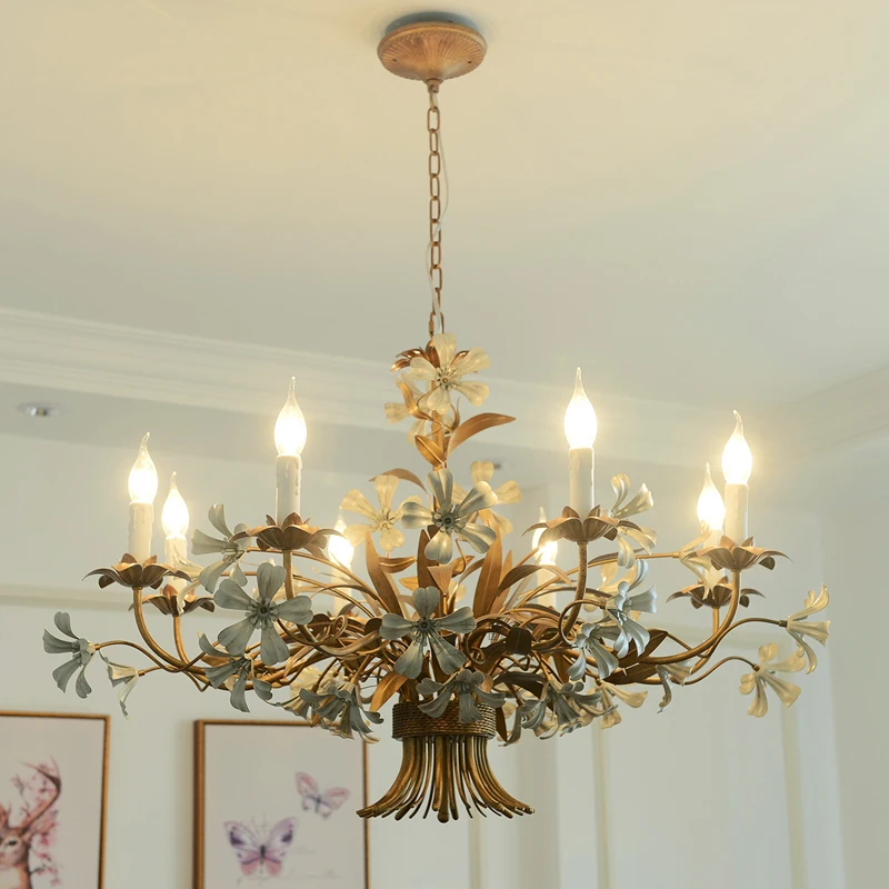 

American retro pastoral flowers and plants living room chandelier French romantic study lamp Nordic warm and creative bedroom ar