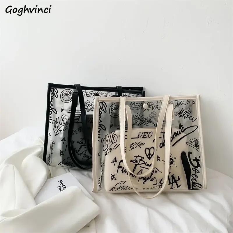 Transparent Graffiti Tote Bags Women Students Designed Water-proof Shoulder Bag Outdoor Commuter Handbags All-match Bolsos Daily