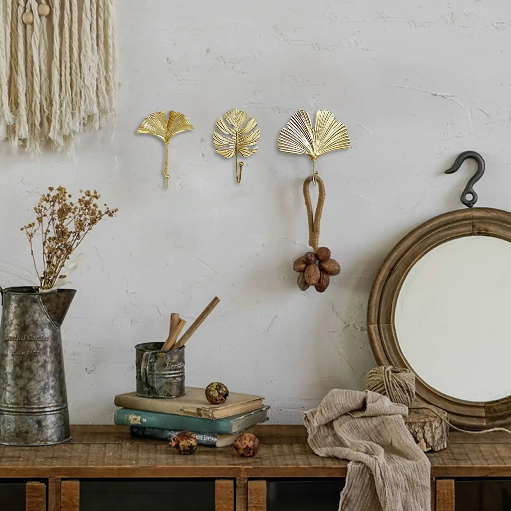 A04G-Vintage Coat Hooks Wall Hooks Decorative Hooks Leaf Shape Metal Towel Hooks Hanger Wall Mounted Multi-Purpose Hooks