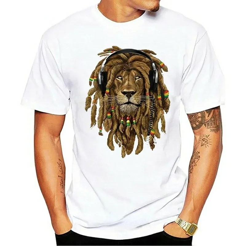 Rasta Lion Judas T-shirt Headset Jamaican Rastafarian Zion Men High Quality Cotton Undershirt Casual Breathable Street Clothing