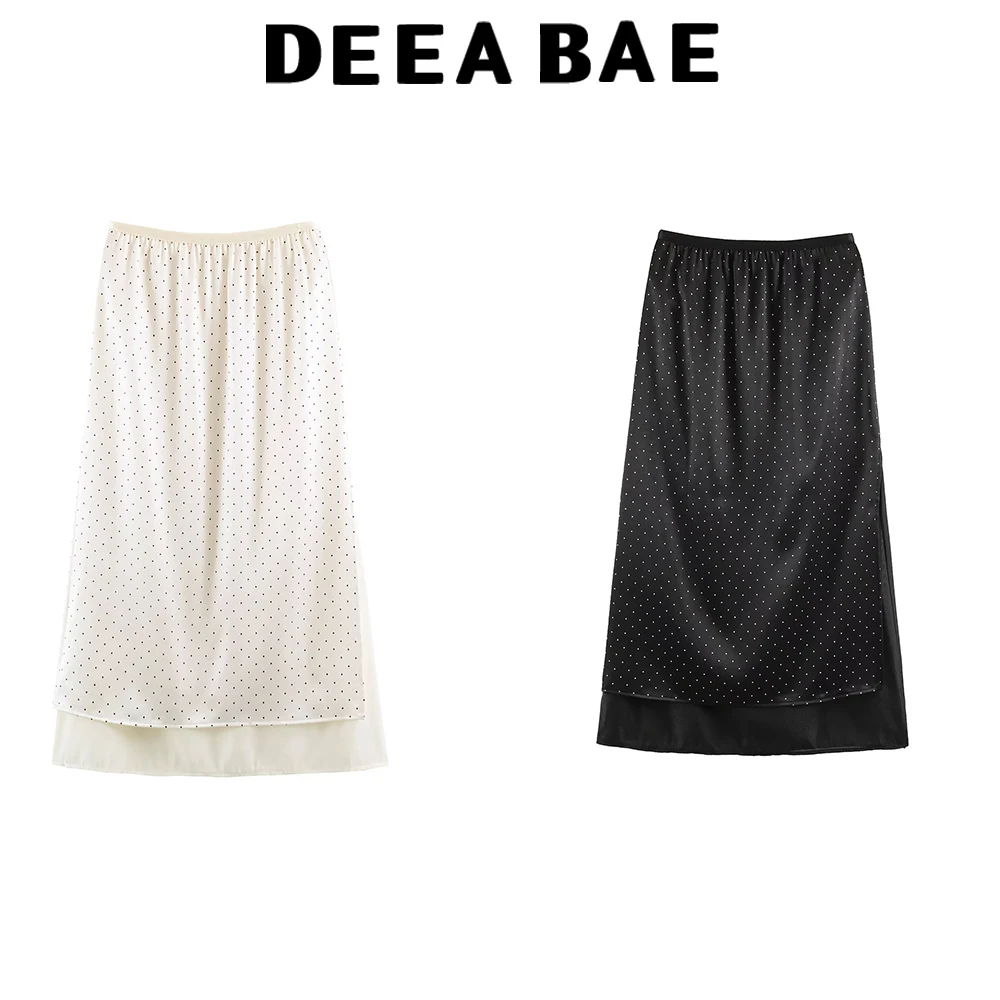 DEEABAE Summer New Product Women's Wear European and American Acetate Satin Long Style Split Chiffon Half Skirt Long Skirt