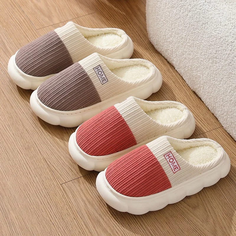 

Winter Men Slippers Furry Home Cotton Shoes Women Fashion Waterproof Slides Outdoor Soft Non-Slip Couples Indoor Flats