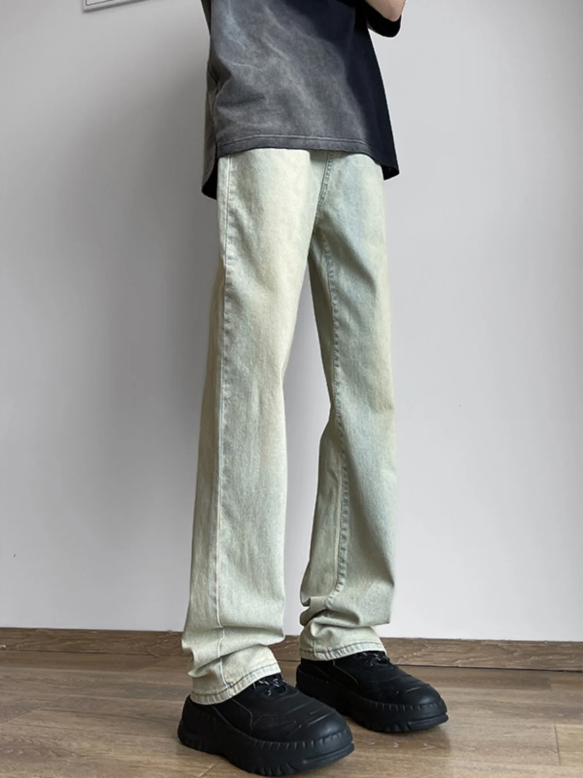 

American Retro Men's Flared Jeans Summer 2024 High Street Straight Leg Pants Trendy Brand Cool Streetwear Loose Fit Jeans