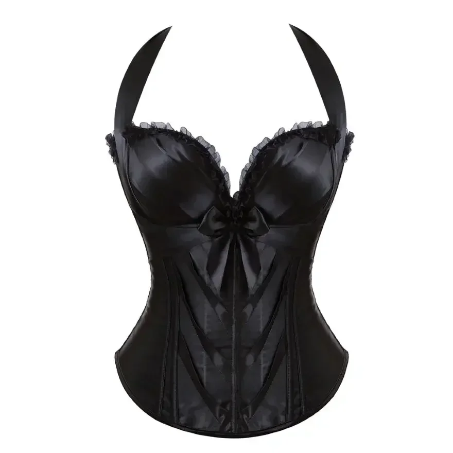 Women\'s Corsets Satin Lace Overbust Corset with Halter straps Brocade Gothic Sexy Lingerie Top Vintage Victoriano Bustier