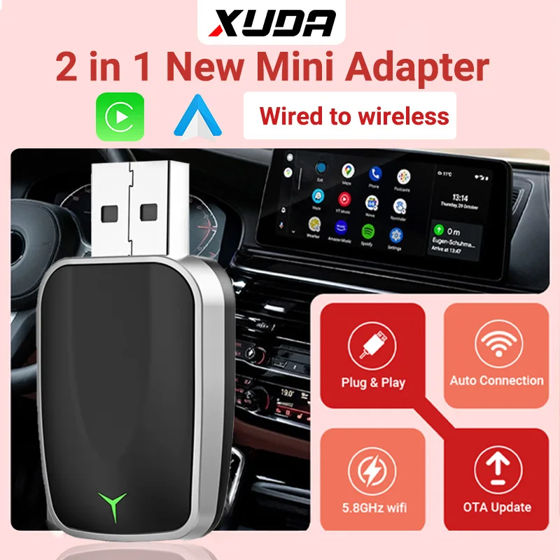 

XUDA 2025 NEW Wireless Carplay and Android Auto 2in1 smart Mini Box WIFI BT Auto Connect For Toyota Volvo Benz MG Kia MAZDA FORD