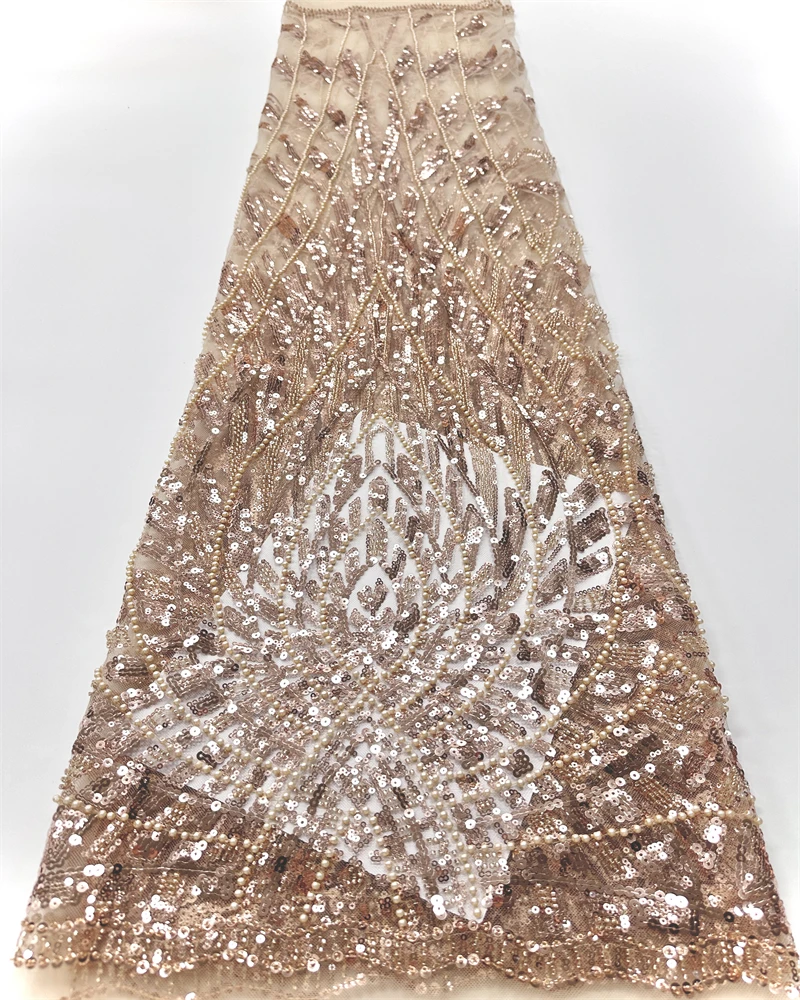 

Luxury Nigerian Beaded Lace Fabric High-Quality Sequins African Party Dress Sewing Material for Special Occasions