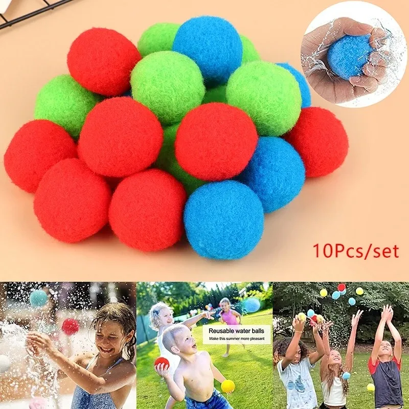 10Pcs Water Balls Beach Sports Reusable Water Balloon Kids Pool Game Toys Outdoor Interactive Summer Soaking Water Splash Ball