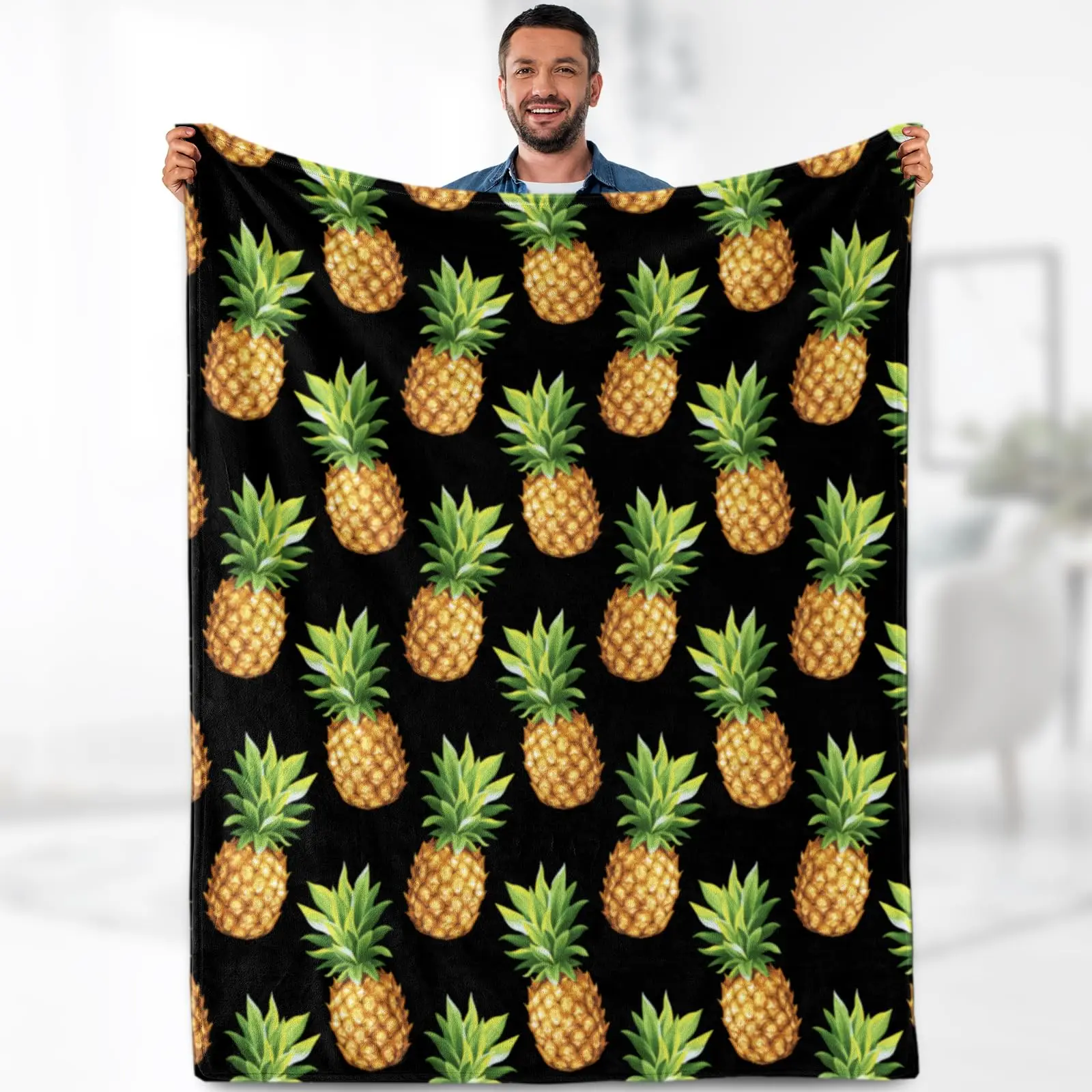Pineapple Blanket Soft and Comfortable Fun Fruit Plush Warm Wool Flannel Blanket A Gift for Women Girls Children and Adults