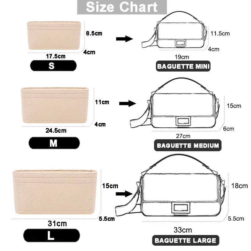 EverToner Felt Cloth Insert Bag Organizer Women Fits For FENDIBaguette Makeup Tote Handbag Organizer Travel Inner Purse
