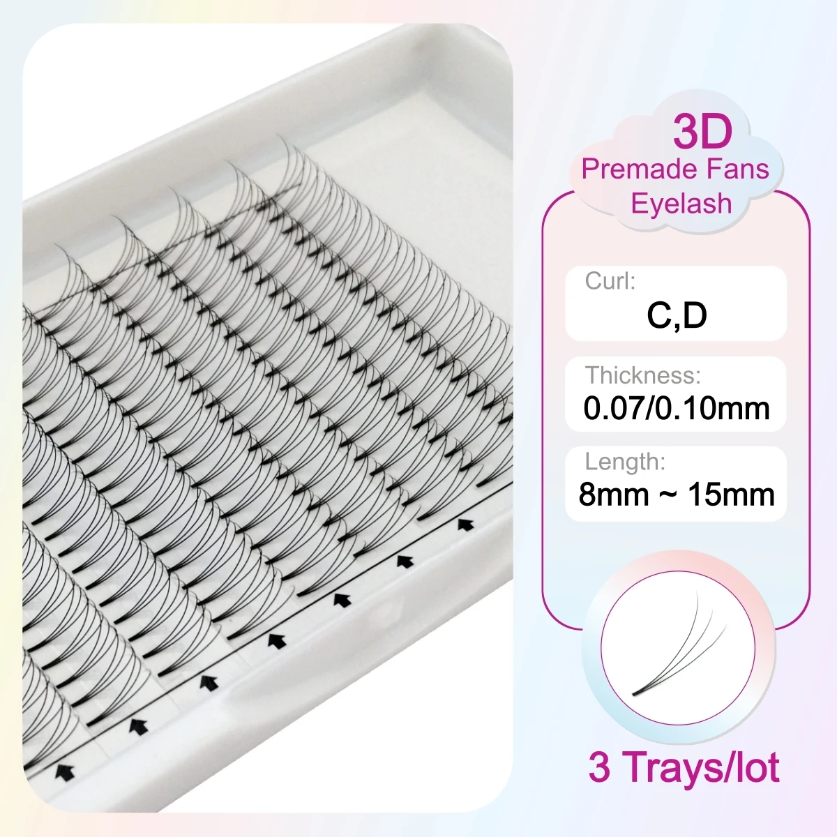 3D Premade Fans Eyelashes Short Stem 3 Trays/lot C D Curl 0.07/0.10mm 3D Volume Eyelash Extensions Natural Soft Individual Lash