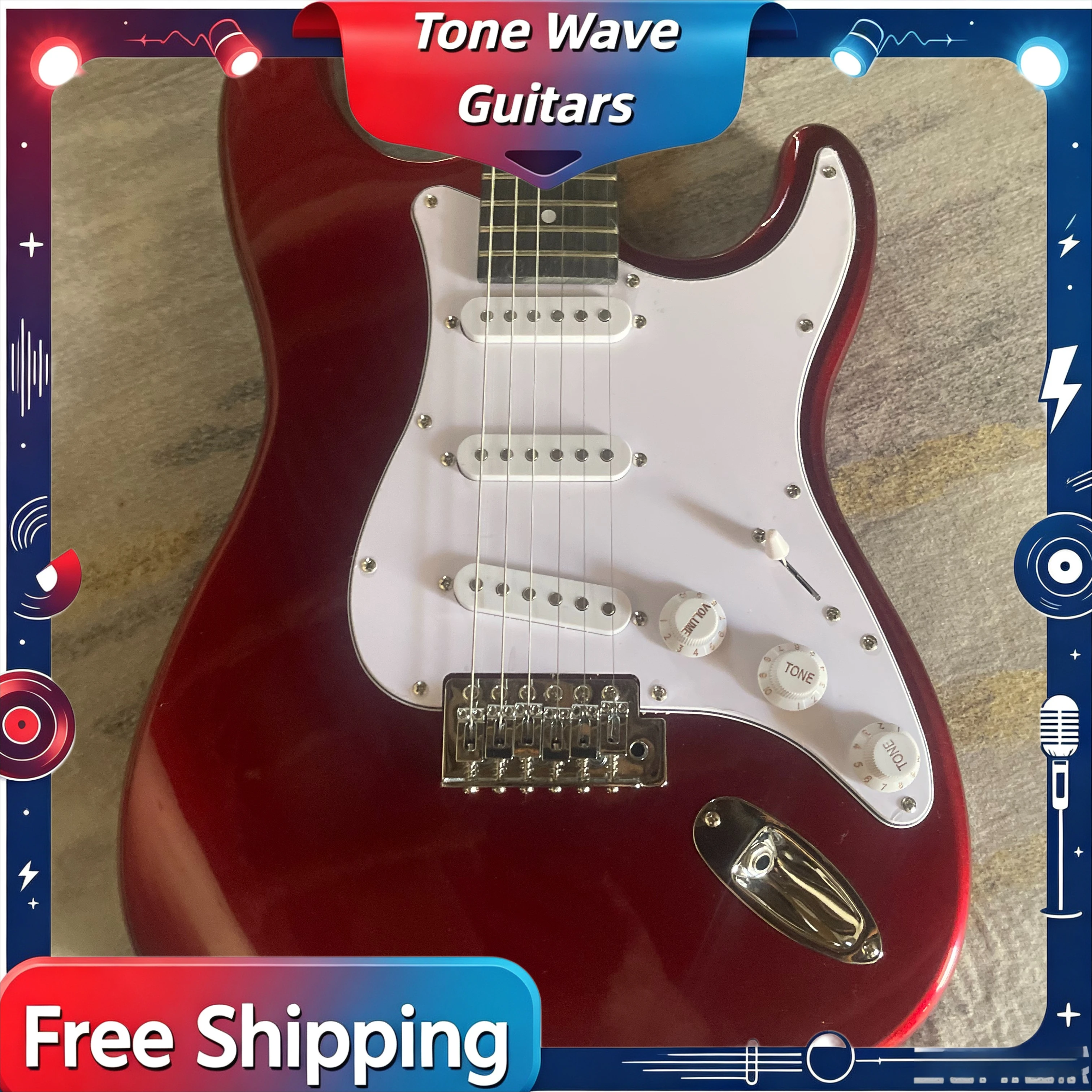 STS Electric Guitar Wine Red Bright SSS Pure White Protective Board Retro Single Shake Solid Wood Low String Spacing Beginner