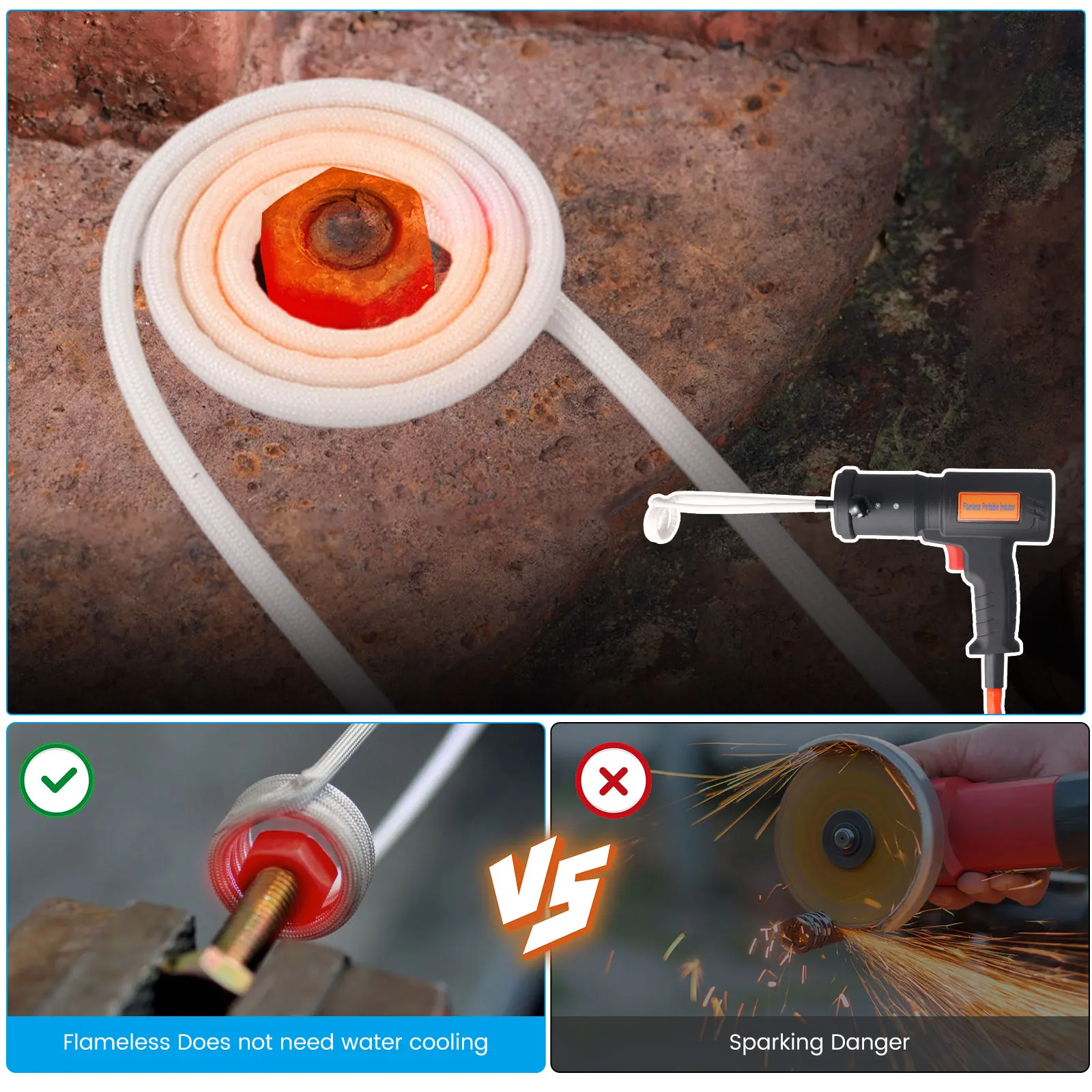 Hikity 1500 واط المغناطيسي جهاز تسخين حثي عدة جهاز تسخين حثي أداة إصلاح السيارات باليد المغناطيسي سخان الترباس أداة إزالة