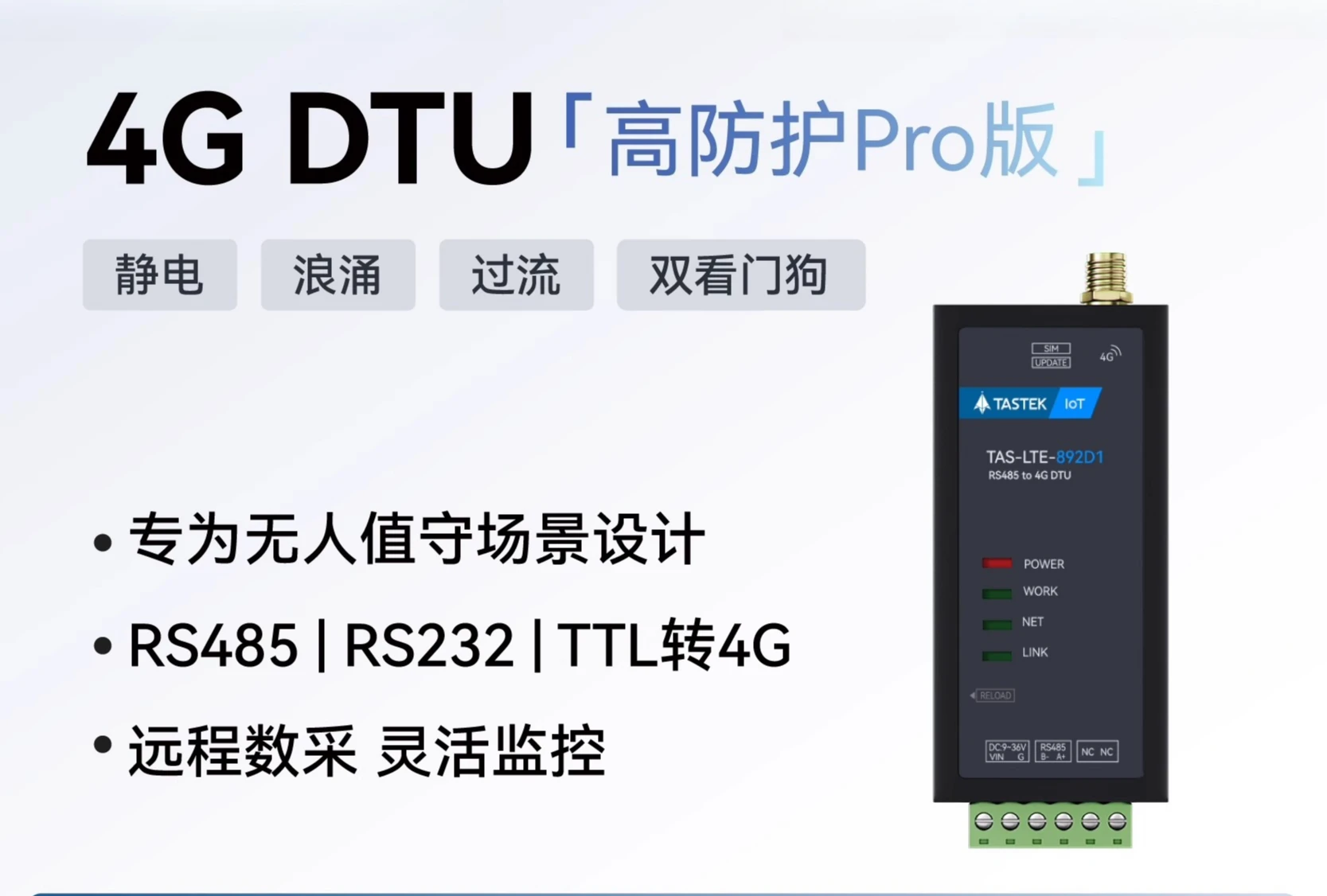 โมดูล 4G dtu การสื่อสารไร้สาย gsm อินเทอร์เน็ตของสรรพสิ่ง 4gdtu การส่งผ่านโปร่งใสการสื่อสารแบบอนุกรม RS485 CAT1