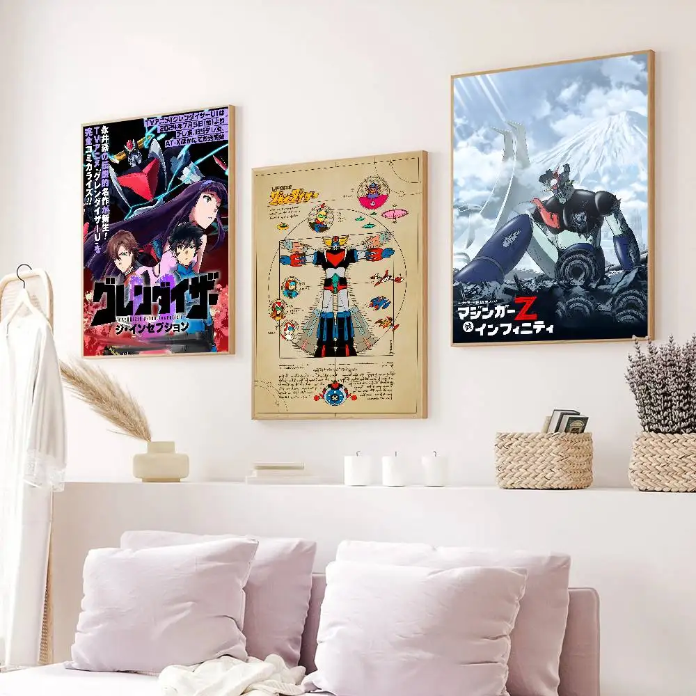 Anime M-Mazinger Z Grendizer Goldorak Poster Self-adhesive Art Waterproof Paper Sticker Coffee House Bar Room Wall Decor