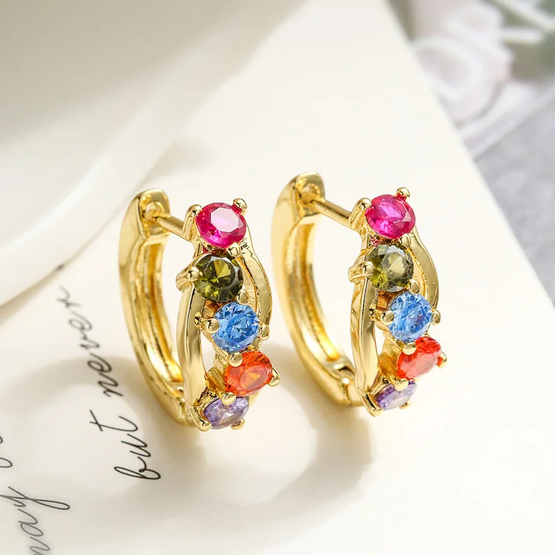 

European and American Simple Copper Plated 18K Gold Zircon Vintage Hoop Earrings for Women, Niche Light Luxury Personality Earri
