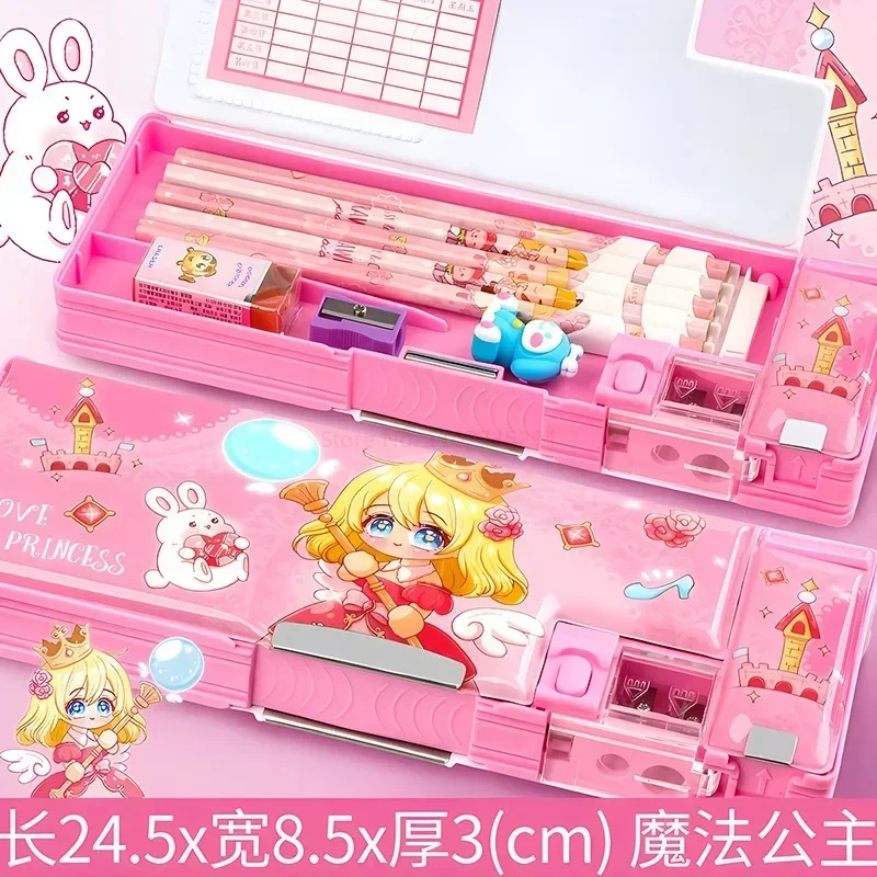 Estojo multifuncional para Estudante, Lápis Kawai Coreano Mágico, Princesa Escolar, Papelaria Rosa, Roxo