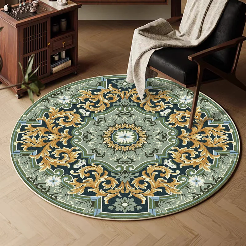 

VIKAMA Retro Round Carpet, Living Room Persian Ethnic Style Sofa Cushion, Bedroom Study Room Carpet, Home Decoration