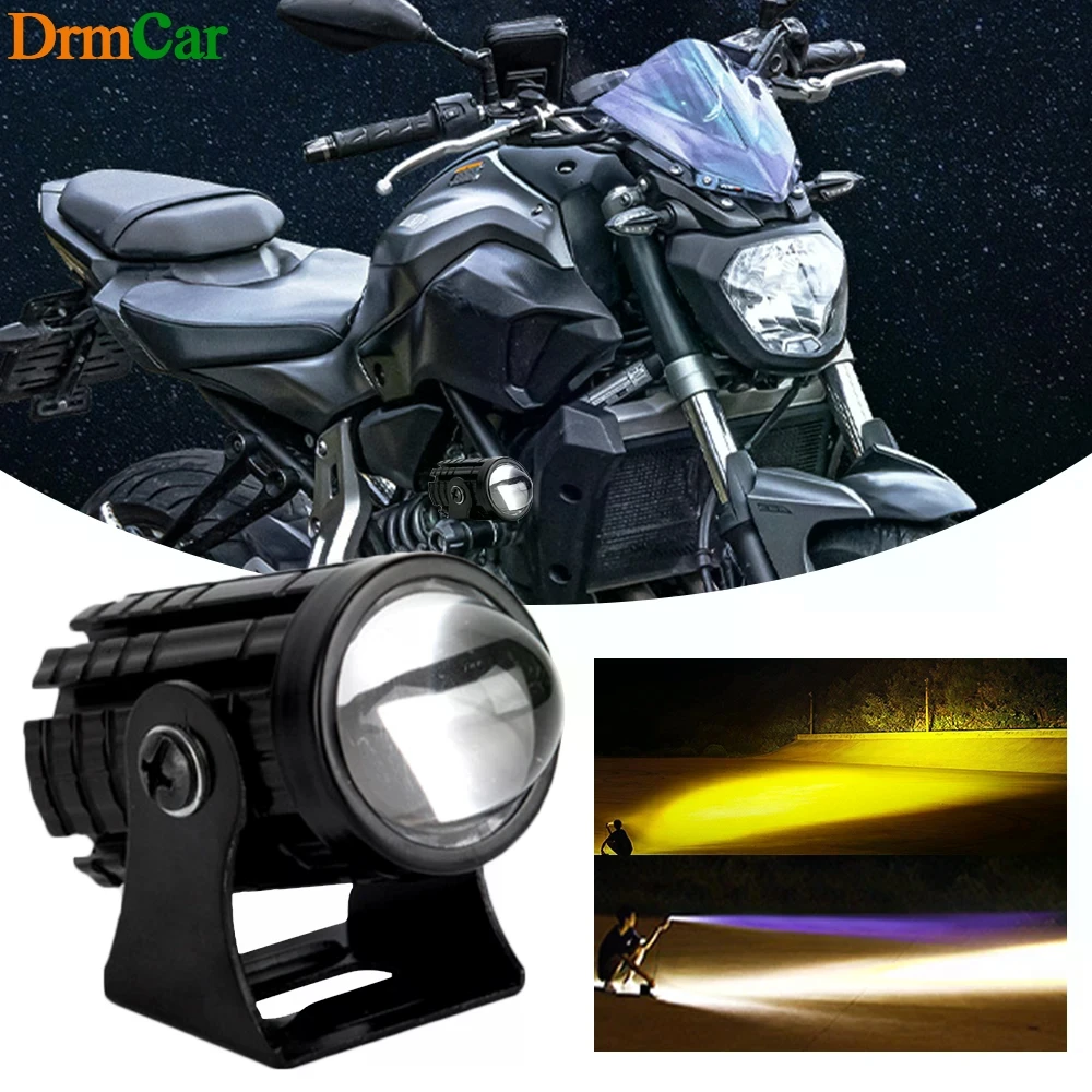 

1pcs Mini Motorcycle Light Led DRL Electric Front Laser Headlight Ultra Bright Multi Spotlight Accessories Bicolor Driving Lamp