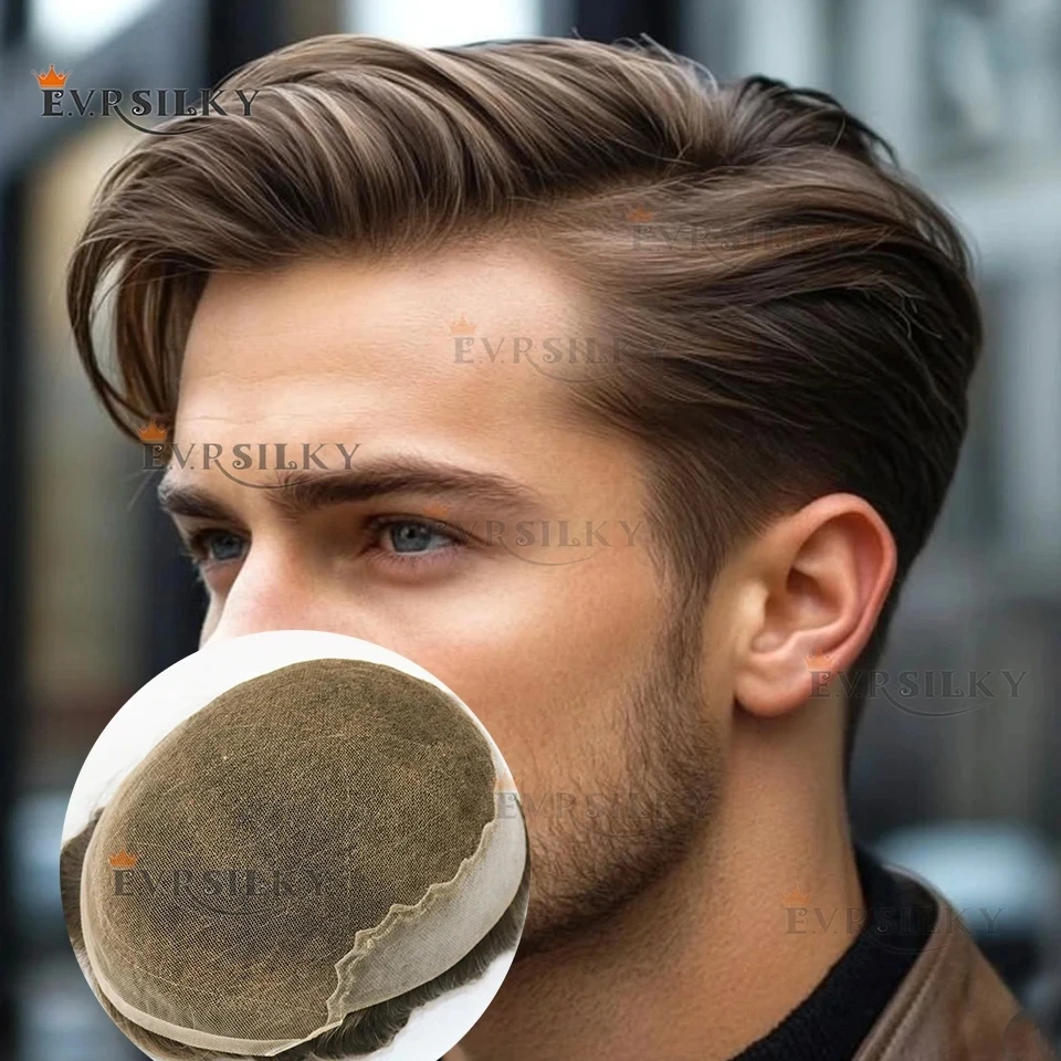 

Invisible Natural Hairline Breathable Q6 Swiss Lace&PU Male Toupee Comfortable Brown Blonde #17 Men's Wig100% Human Hair Prosths