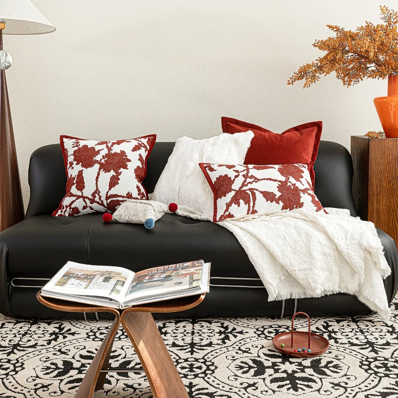 30X50/45X45CM Red White Floral Throw Pillow Cover Modern Antique Waist Cushion Cover Decor Home Decorative Pillowcase