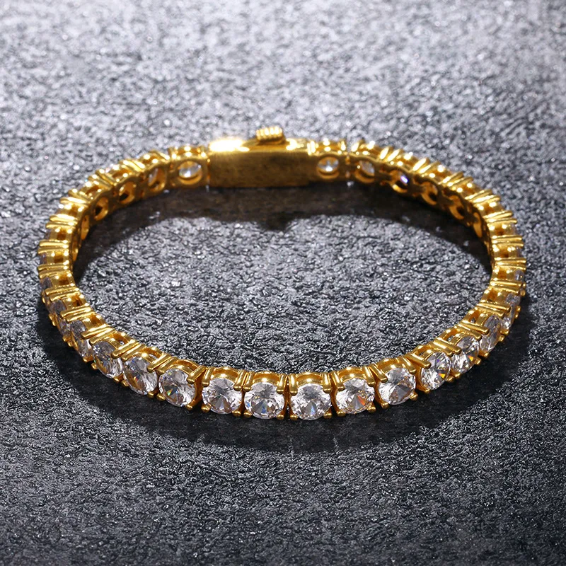 

European and American hip hop 3mm4mm5mm zircon tennis chain spring buckle bracelet thin single row zircon bracelet jewelry