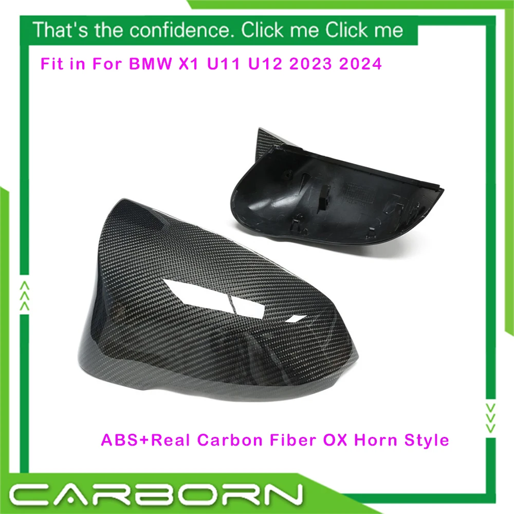 ABS+Real Carbon Fiber OX Horn Style Side Rearview Mirror Cover Replacement For BMW X1 U11 U12 2023 2024 2pcs Car side Cap LHD