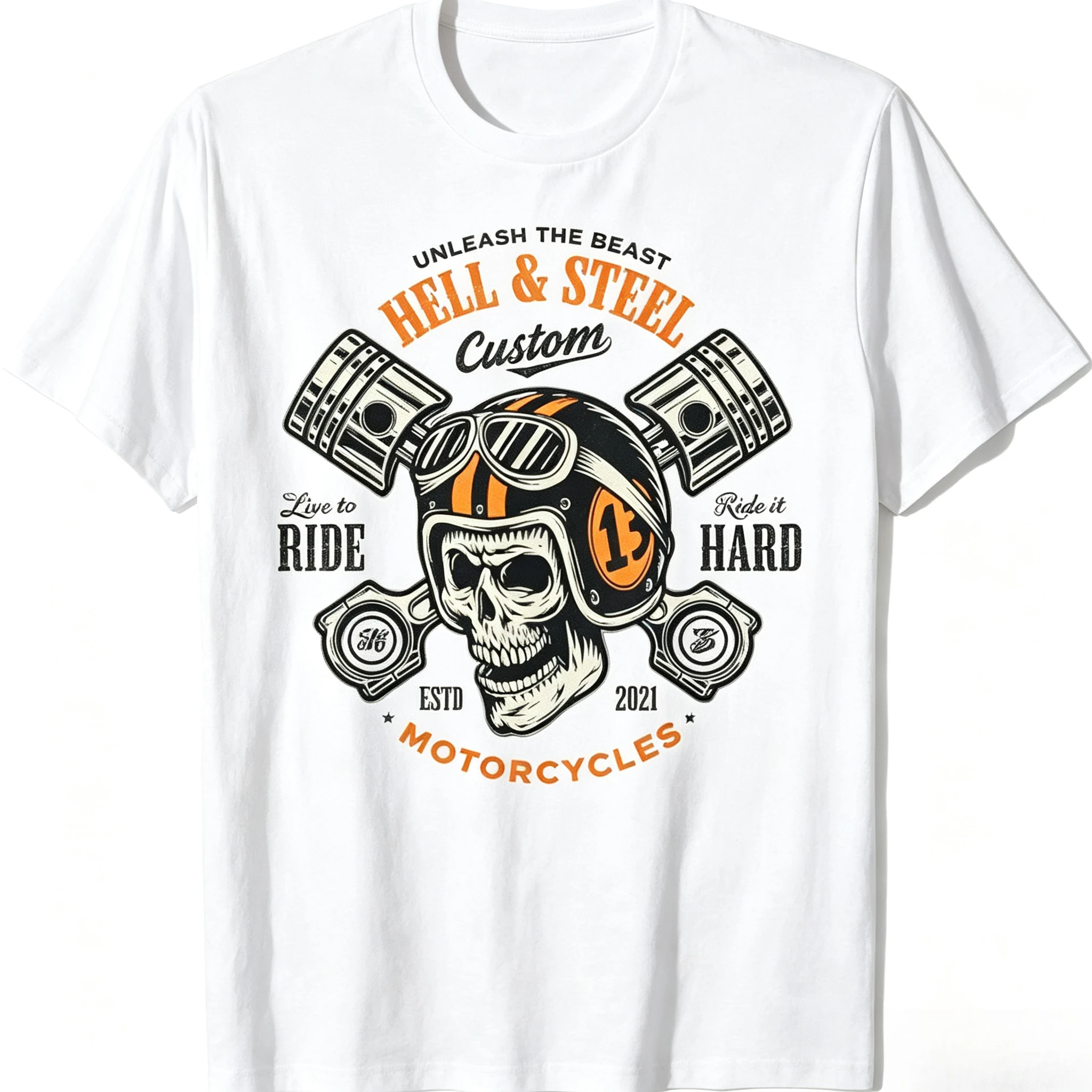 Family Matching T‑Shirt Black Vintage Biker Skull Helmet Engine Piston Front Print Retro Motorcycle Slogan Art Short Sleeve Tee