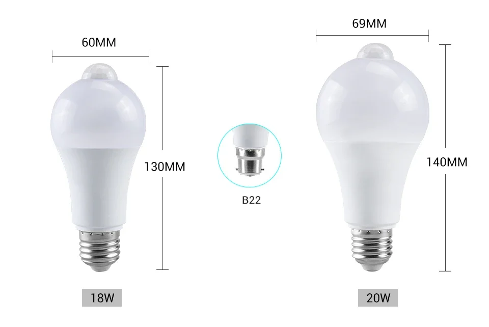 Motion Sensor Night Lamp 85-265V B22 E27 LED Bulb Human Infrared Sensor Night Light for Stairs Corridor Porch Garage Auto ON/OFF