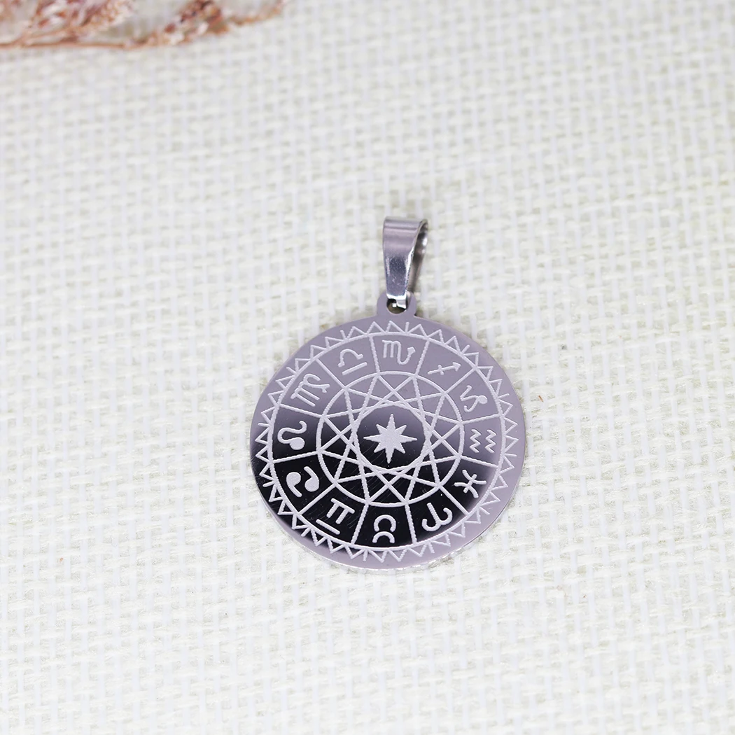 2PCS Zodiac Sign Compass Pendant DIY Stainless Steel Gift For Women Men Charm Pendant For Bracelet Jewelry Findings view 2