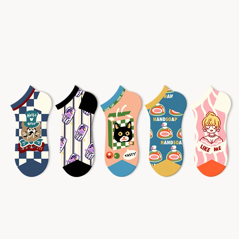 

Cute Cartoon Pattern Women's Socks Combed Cotton Summer Breathable Retro Style Lolita Hottie Fashion Anklet Socks Wholesale