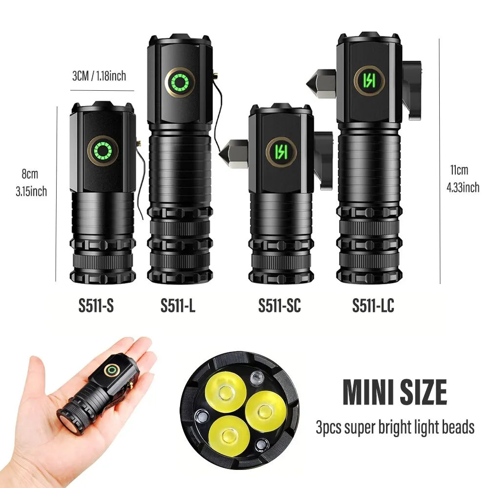 New Upgrade 2000LM Powerful LED Flashlight Rechargeable EDC Torch Keychain Light with Magnet Outdoor Emergency Camping Lantern