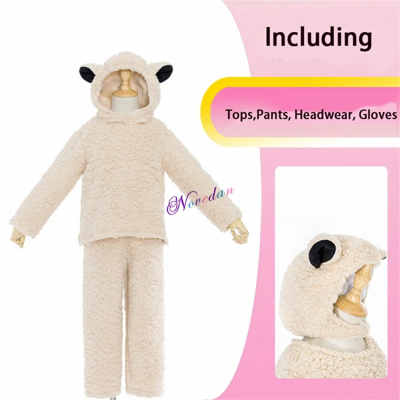 Child Woolly Lamb Sheep Costume Baby Kids Animal Halloween Party Carnival Cosplay Costume Boy Girls Role Play Fancy Suit