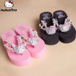 Hello Kitty Kawaii Soft Flip Flop Sandals Y2k Beach Slides Shoes Women Casual Wedge High Heels Platform For Slippers Ladies Gift