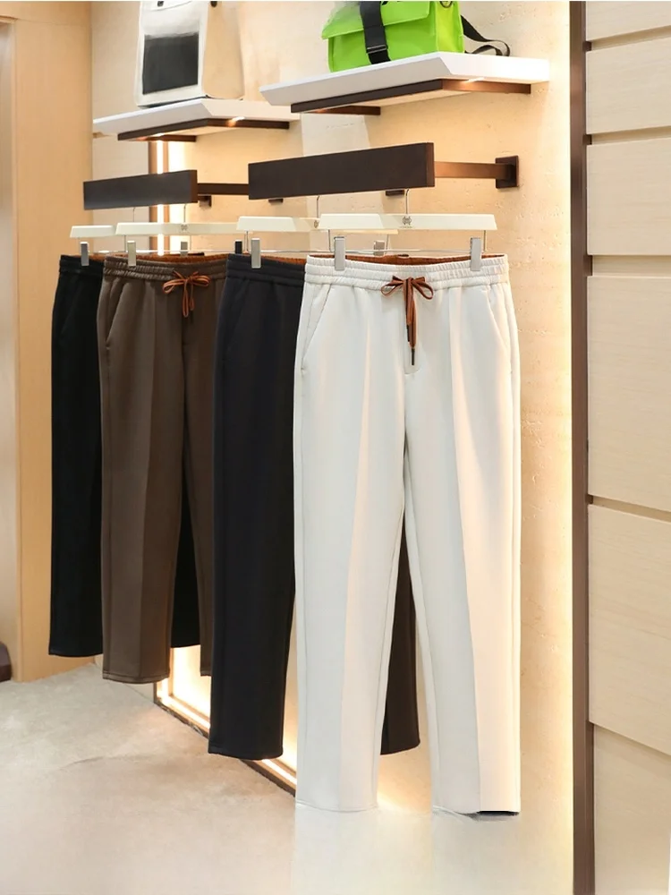 

Italian Luxury Air Layer Fabric Men's Straight Leg Casual Sweatpants Comfortable Elastic Waist Polyester Cotton Viscose Blend