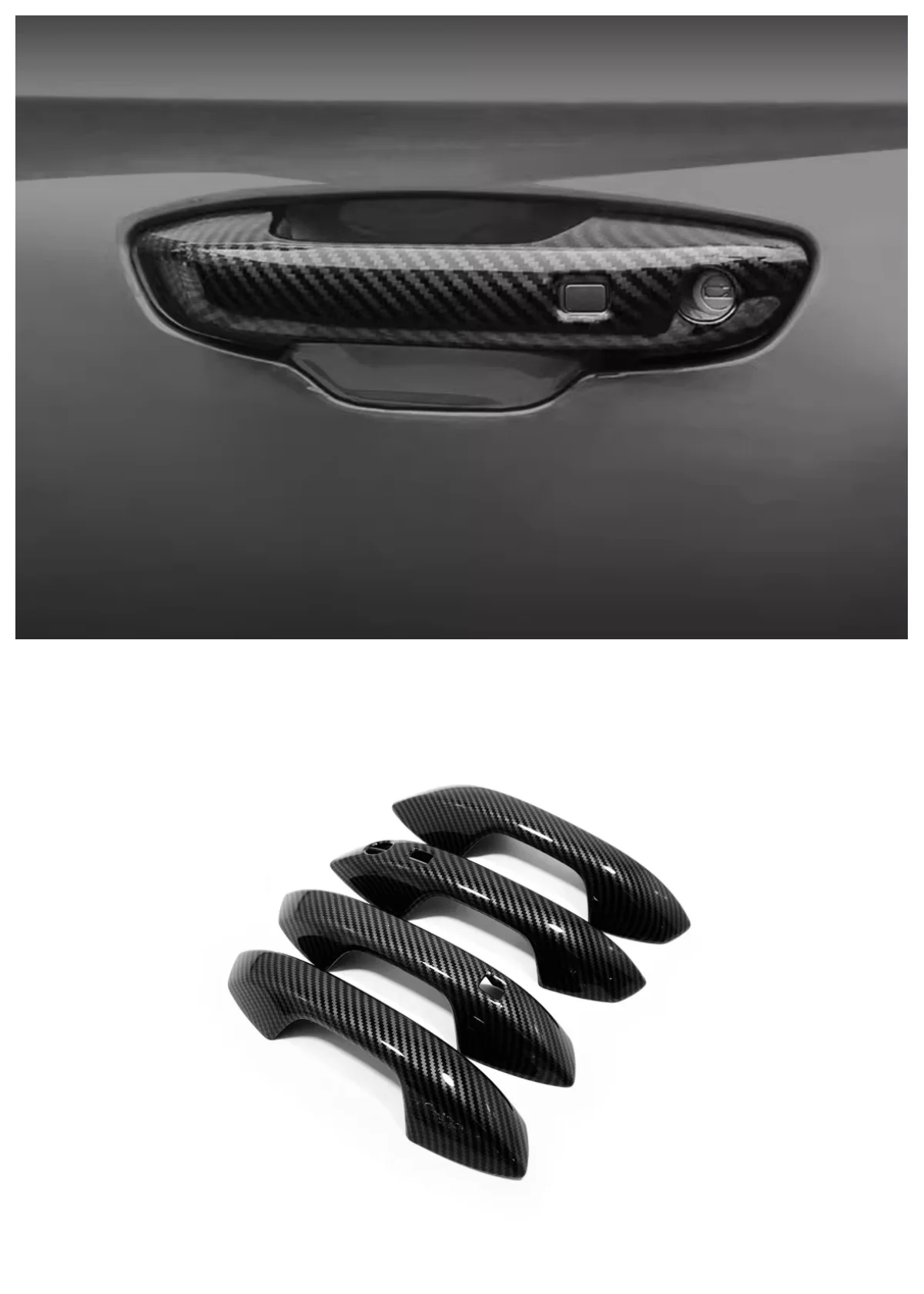 

Suitable for 2023 BYD Song PLUS door bowl handle ABS decoration Auto Parts carbon fibre silvery Bright black 4 piece set