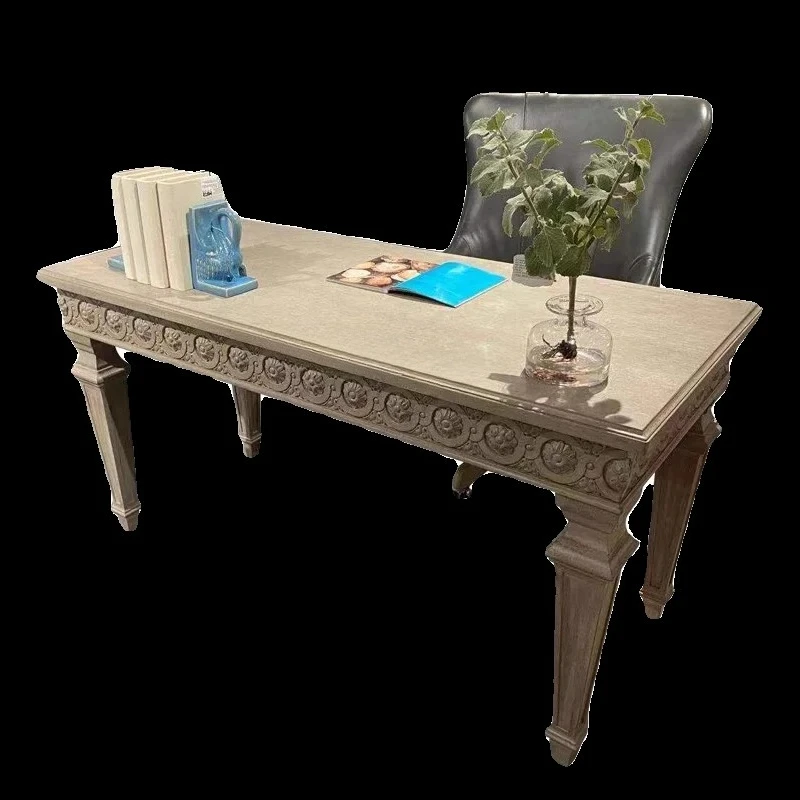 

American solid wood carving retro and old desk, European computer desk writing desk