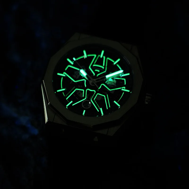 HANBORO The Big Bang fully automatic mechanical watch skeleton wheel dial waterproof luminous watch