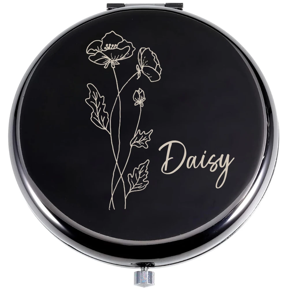 1pc Funny flowers Custom Name Pocket Mirror Round Circle Mirror Folding Mirror Makeup Mirror Mirror With Name Party Gift
