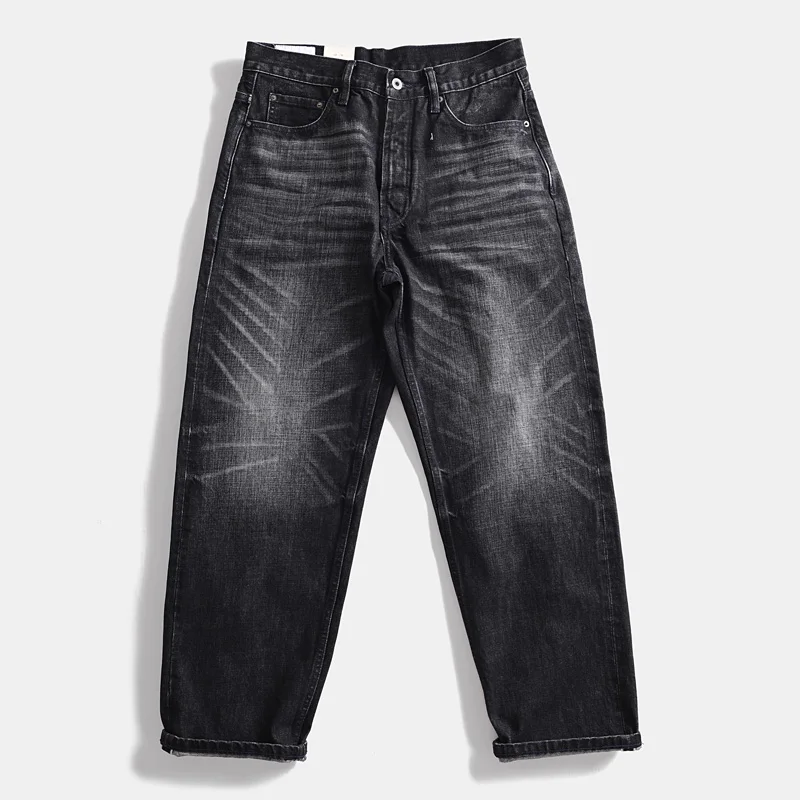 

Тяжелые джинсовые прямые джинсы с кромкой, японские свободные широкие брюки из 100% хлопка для мужчин, винтажные повседневные брюки с усами