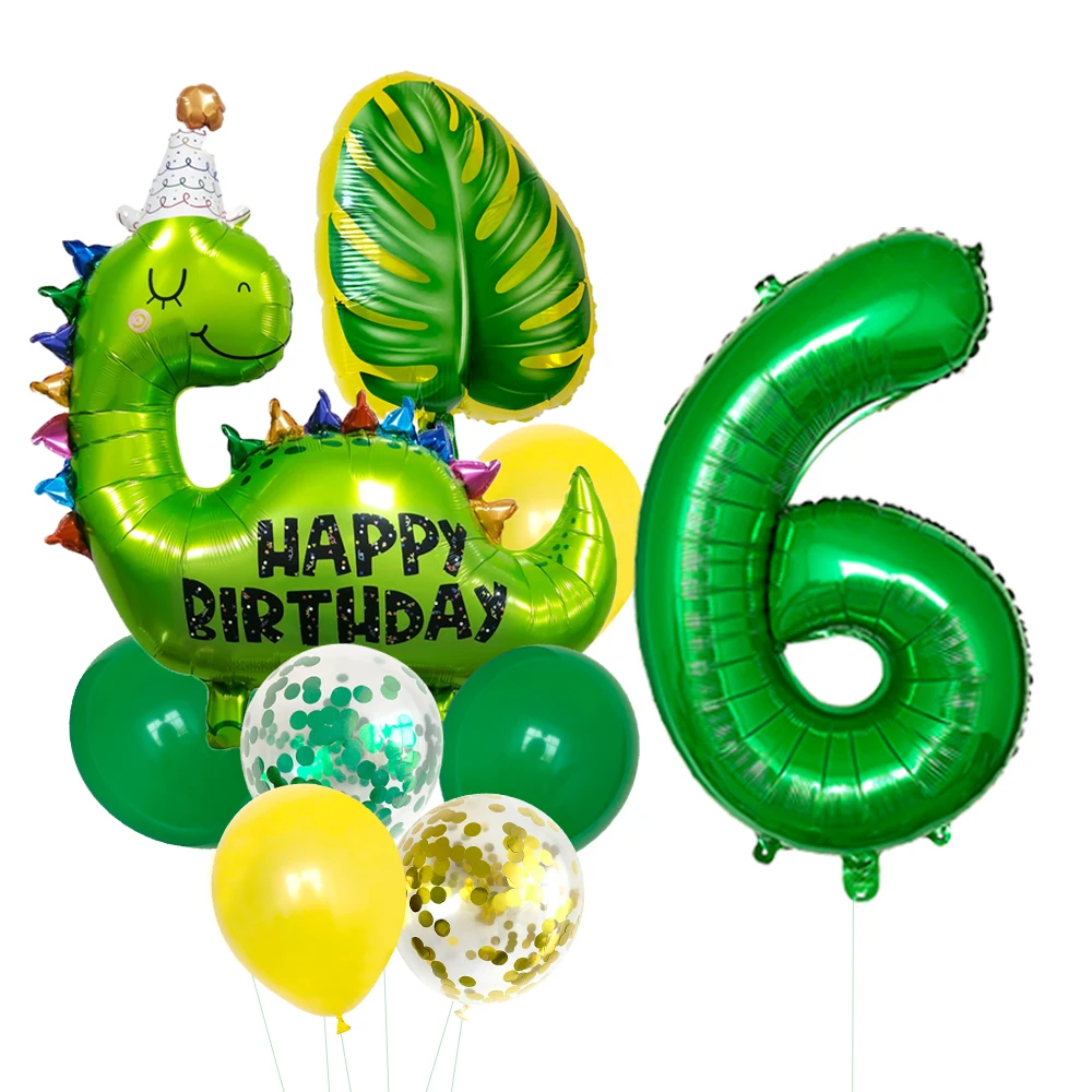 1set Happy Birthday Dinosaur Number Star Foil Balloons with Jurassic Theme Latex Balloon Children\'s Birthday Party Decorations