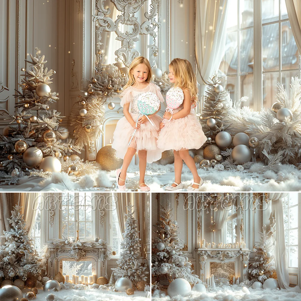 Winter Christmas Backdrop White Christmas Garland Candles Windowsill Wood Paneling Curtains Background Photo Studio Photocall